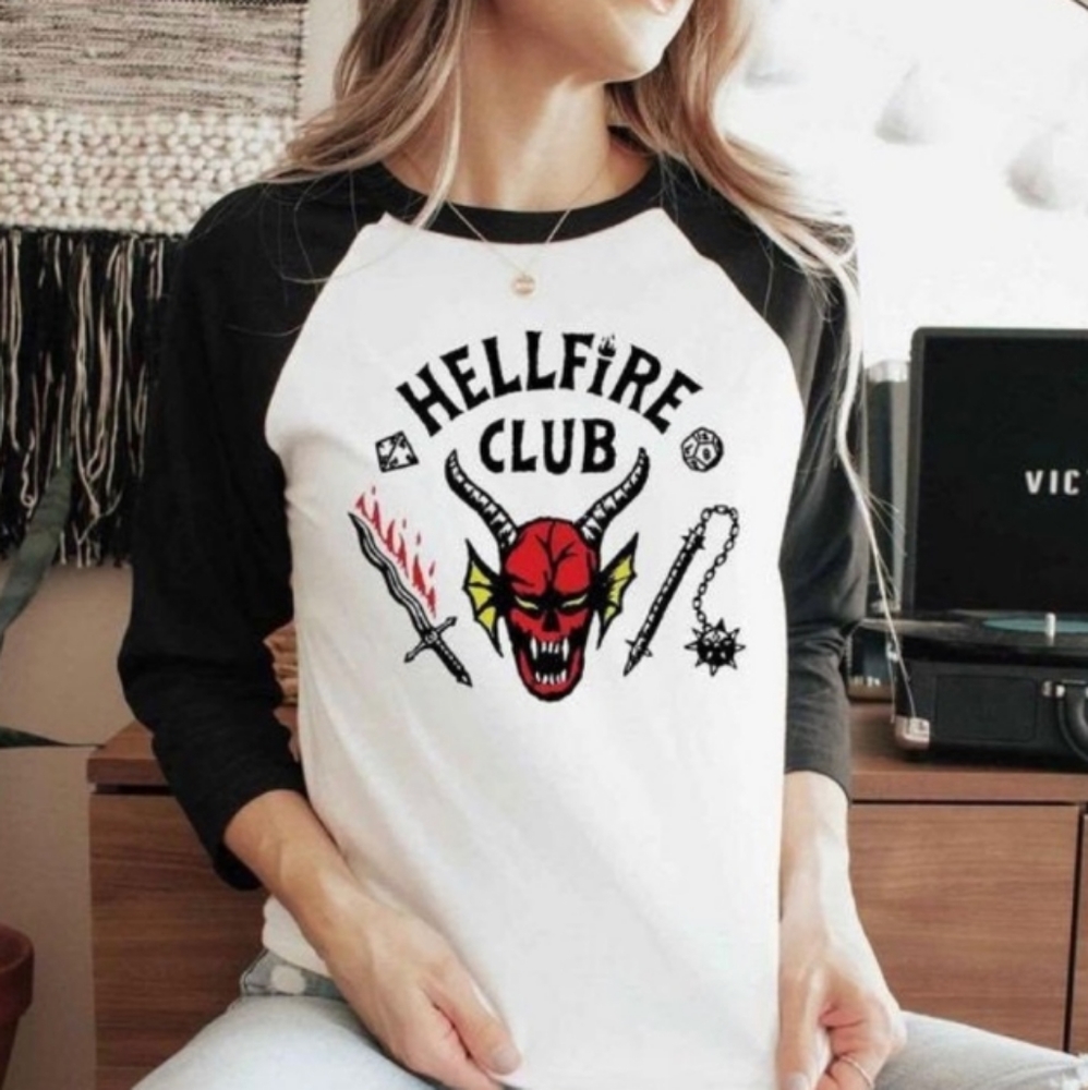 Stranger Things Hellfire Raglan Tshirt (Unisex Si… - image 2